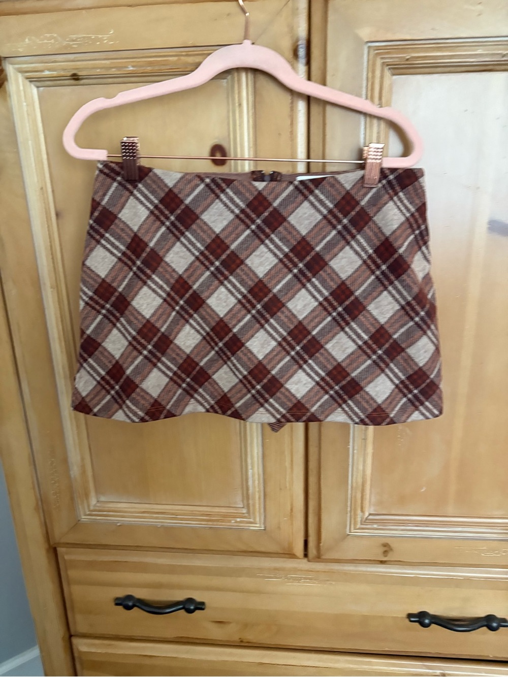 Altar’d State M Brown Plaid Wrap Mini Skort Fall Preppy Academia